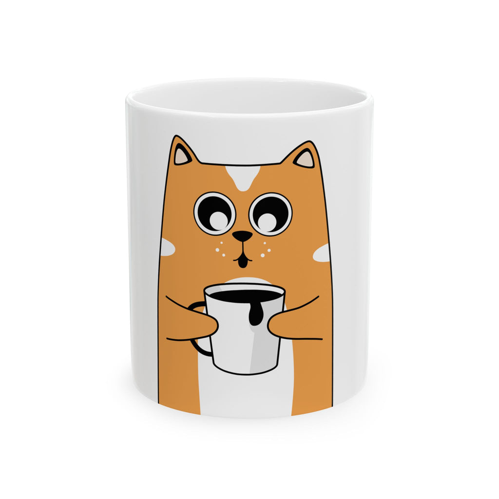 Cute Cat Coffee Mug – Orange Cat Holding Coffee, Cute Ceramic Tea Cup (11oz & 15oz)