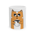 Cute Cat Coffee Mug – Orange Cat Holding Coffee, Cute Ceramic Tea Cup (11oz & 15oz)